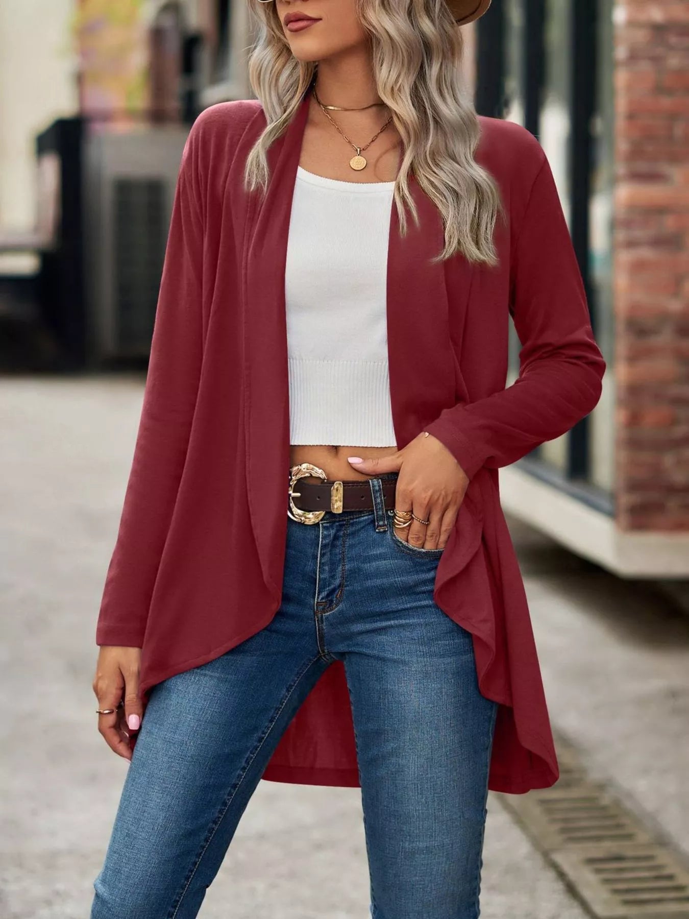 Trendsi Open-Front Dropped Shoulder Cardigan -