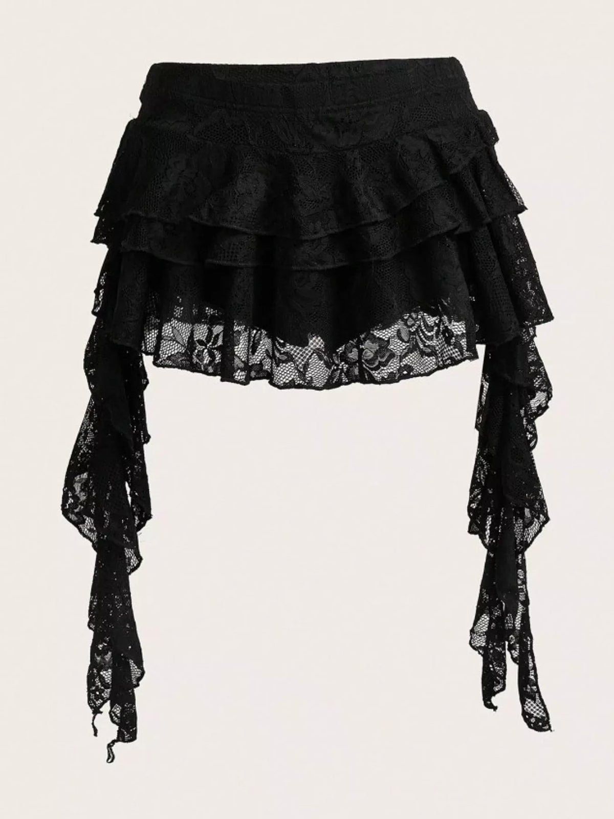 Lace Ruffled Asymmetrical Mini Skirt — garment front