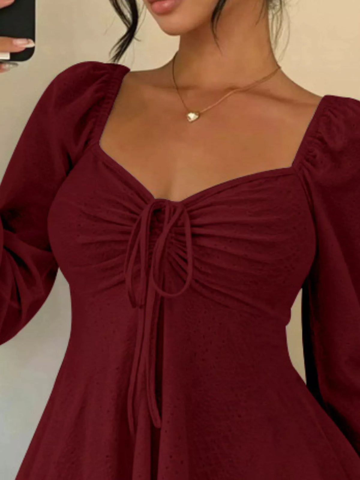 Trendsi Ruched Sweetheart Neck Long Sleeve Top -
