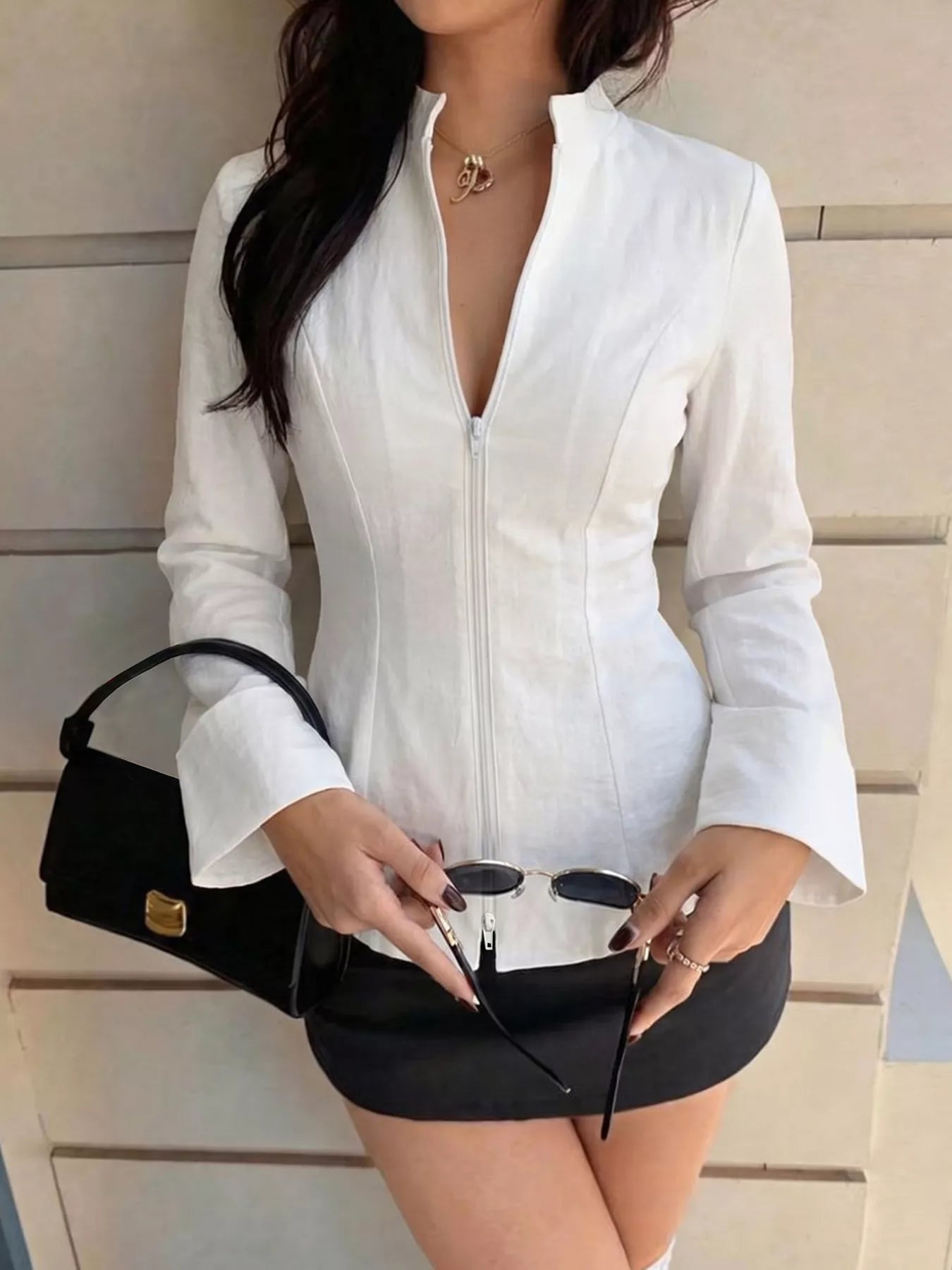 Trendsi Zip Up Long Sleeve Top -