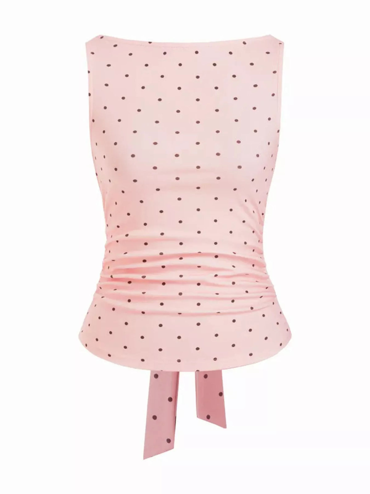 Polka Dot Print Sleeveless Tank Top with Tie Back in pink and black