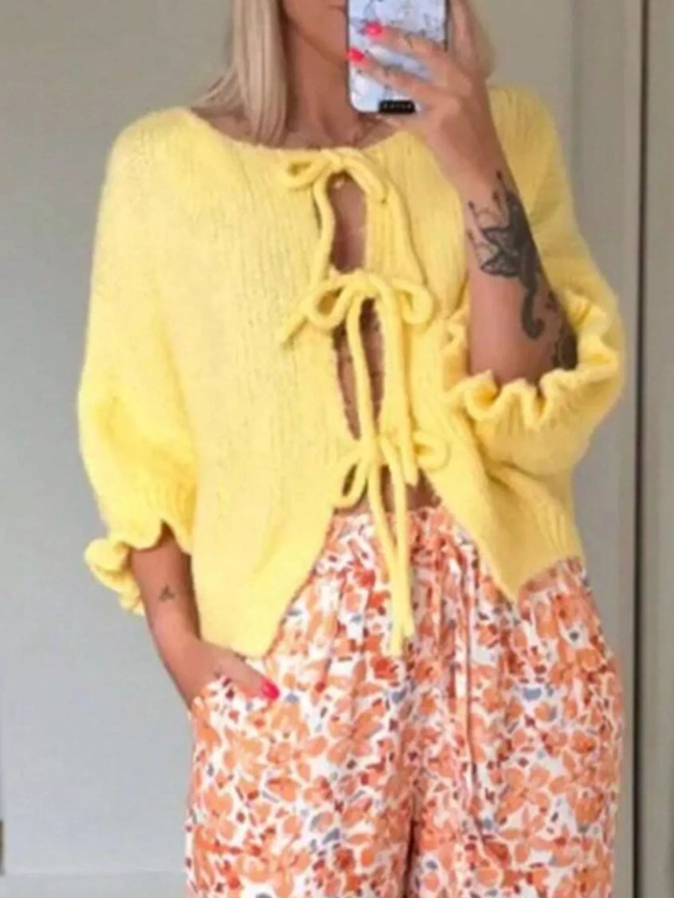 Trendsi Tie-Front Cropped Cardigan -