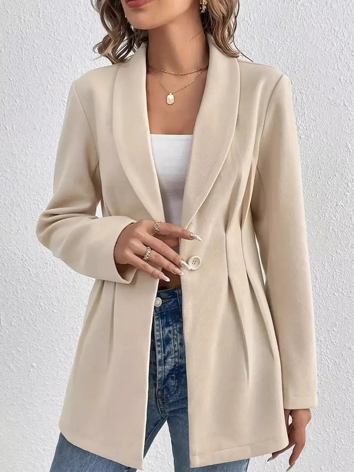 Single-Button Shawl Collar Blazer — front view