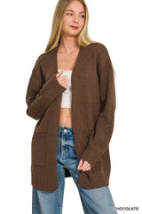 Trendsi Zenana Open Front Sweater Cardigan - Shirts