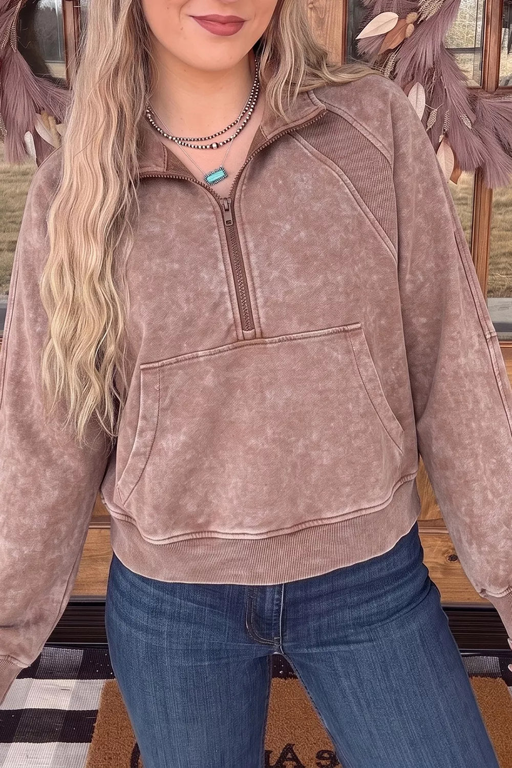 Vintage half-zip ribbed-cuff sweatshirt