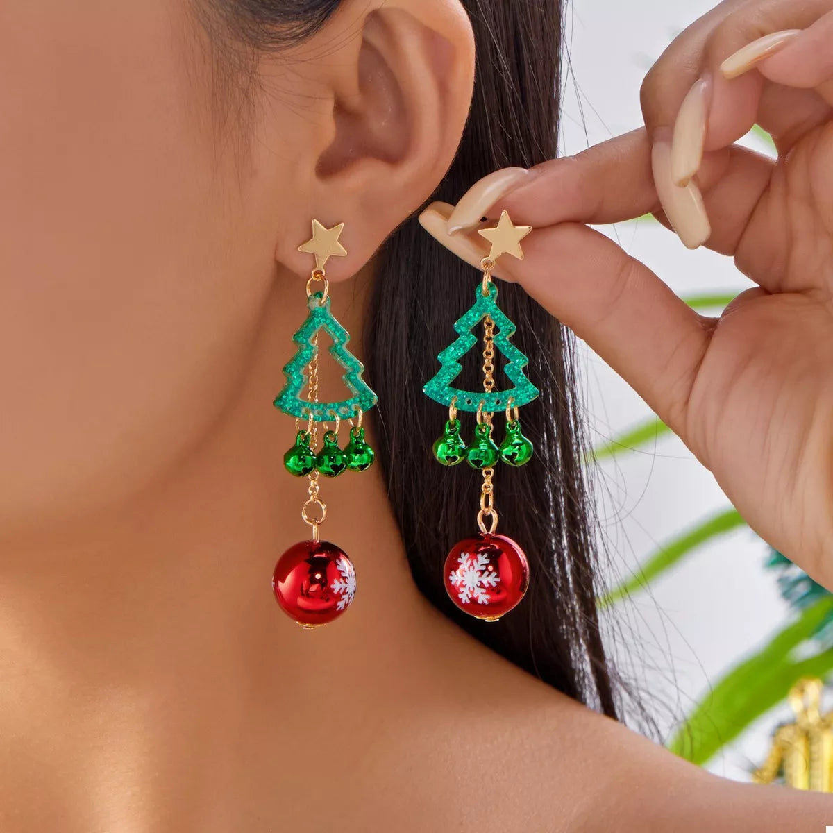 Trendsi Christmas Tree Ball Drop Earrings -