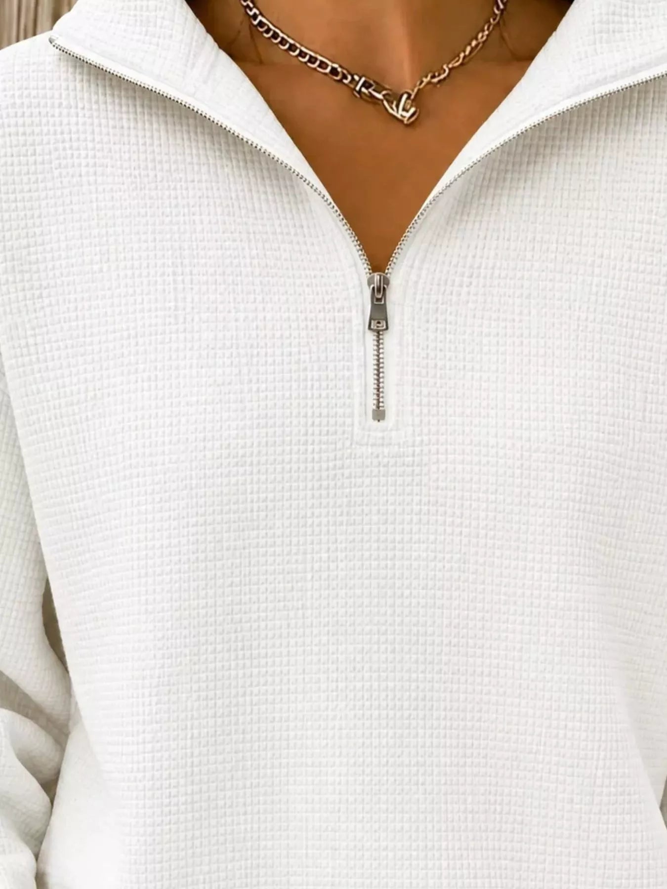 Trendsi Full Size Waffle Knit Quarter-Zip Sweatshirt Plus Size -
