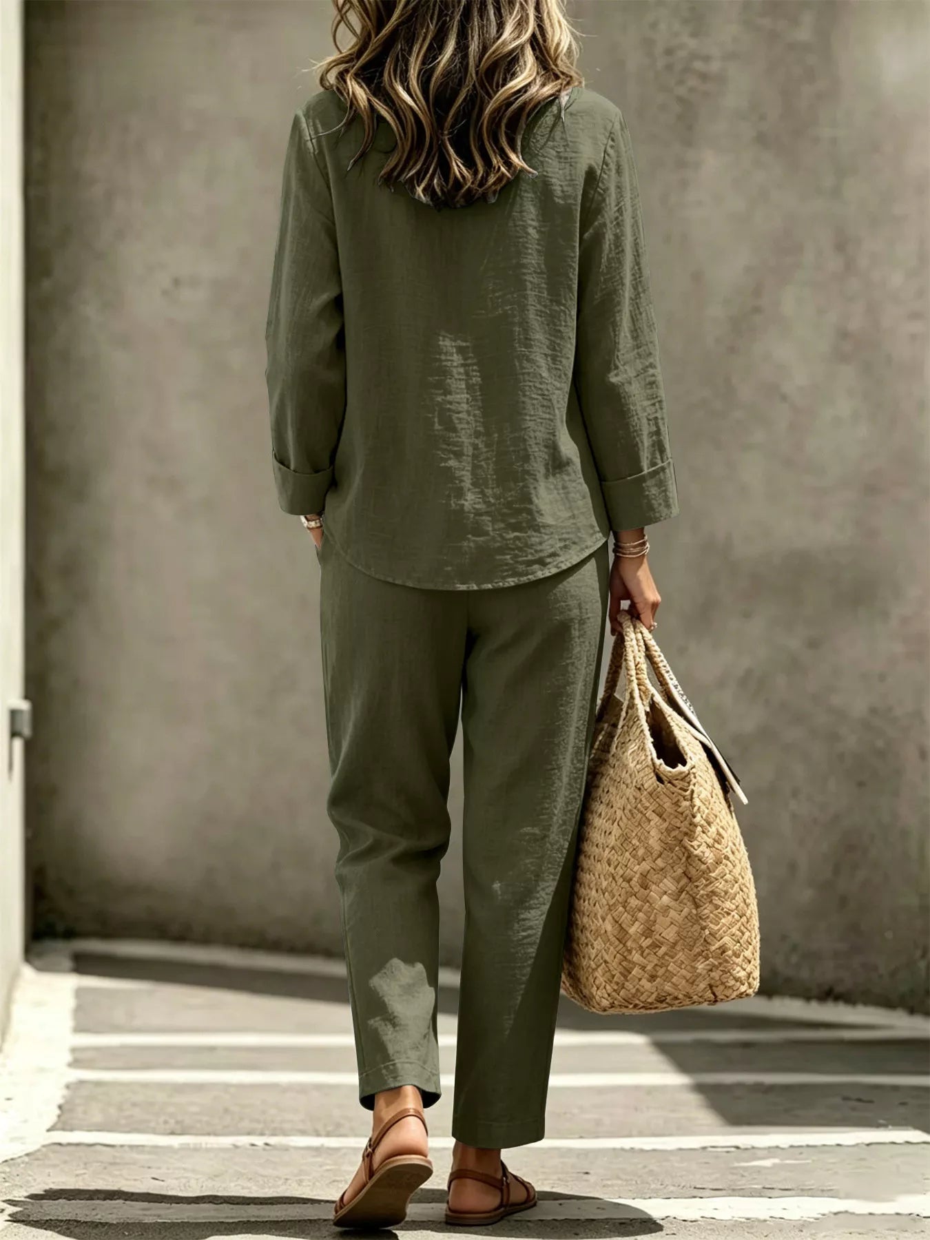 Trendsi Button Detail Long Sleeve Top and Pants Set -
