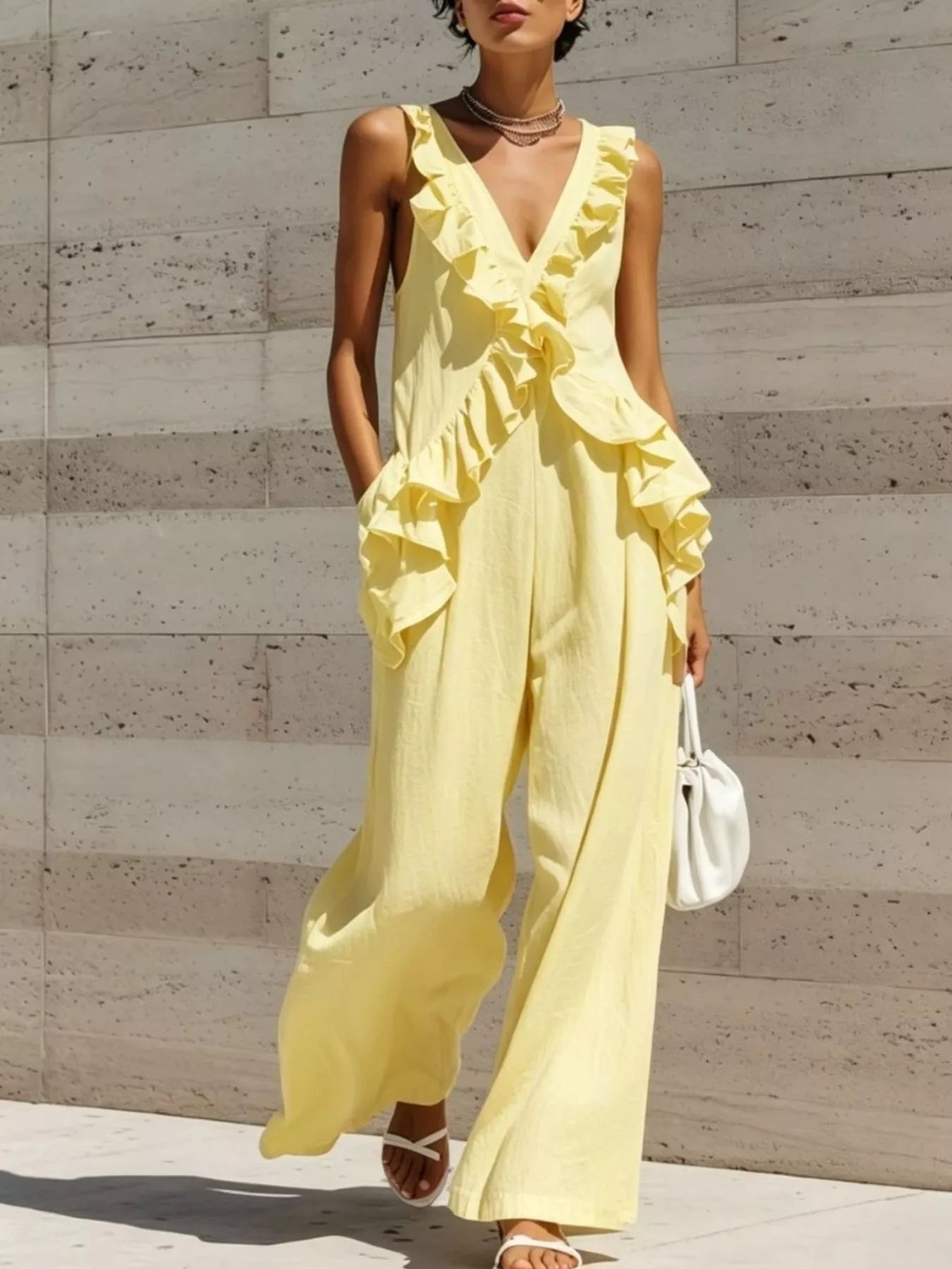 Trendsi Ruffled V-Neck Sleeveless Jumpsuit -