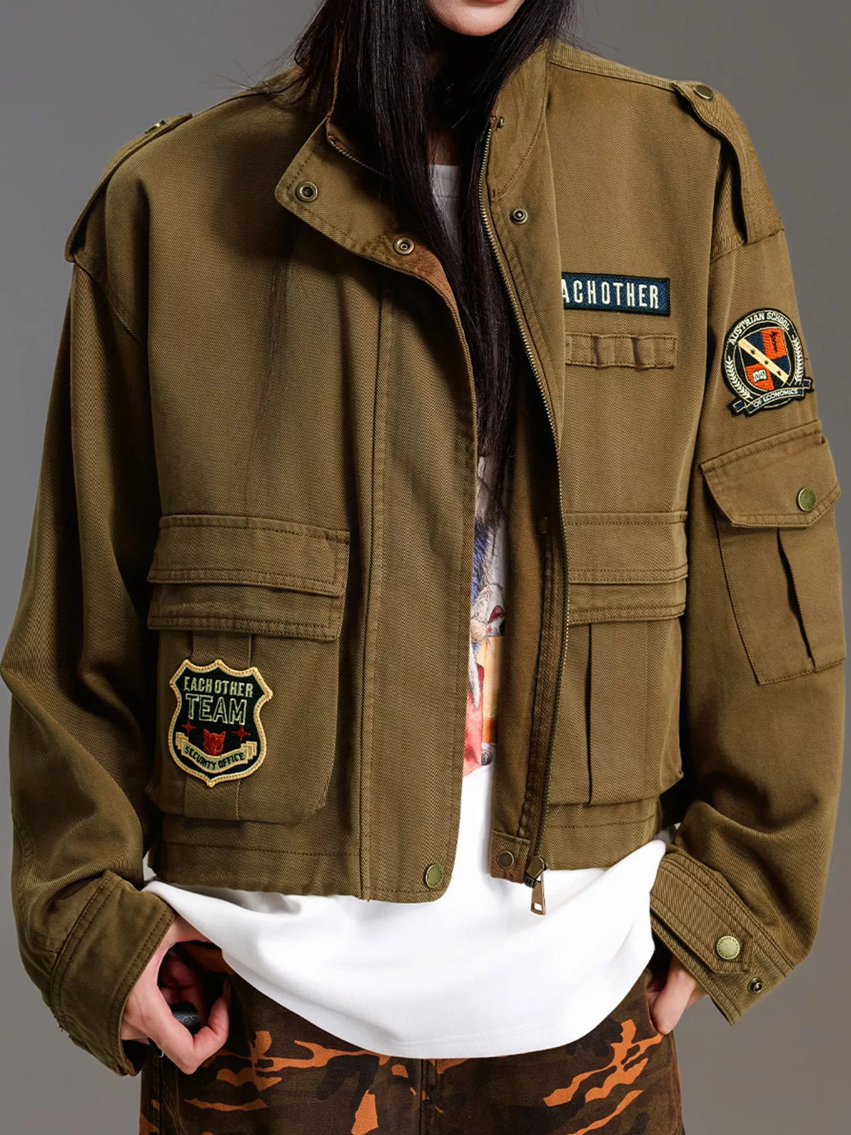 Multi Pockets Zip-Up Jacket — front view