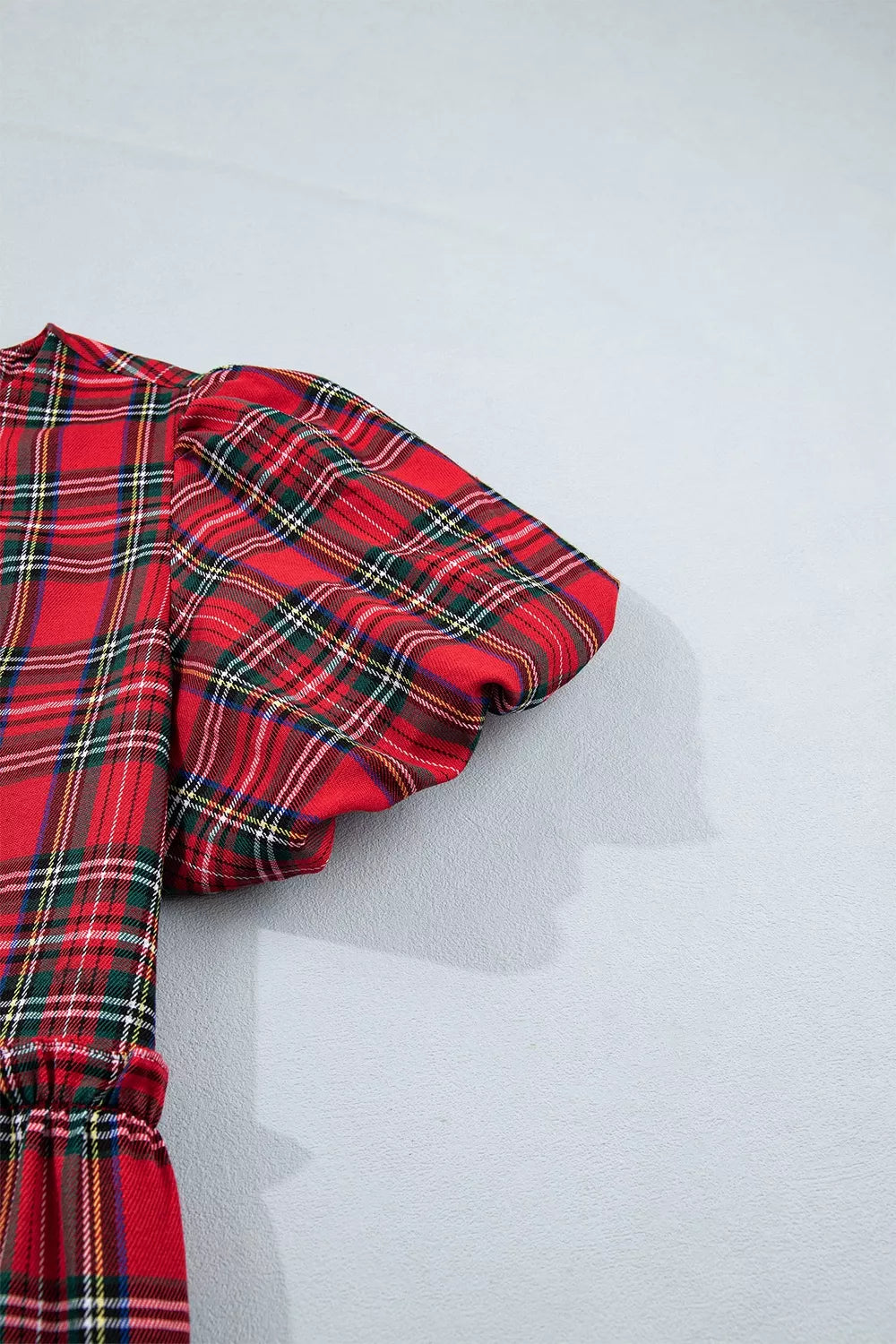 Trendsi Plaid Knot Neck Short Sleeve Mini Shift Dress -