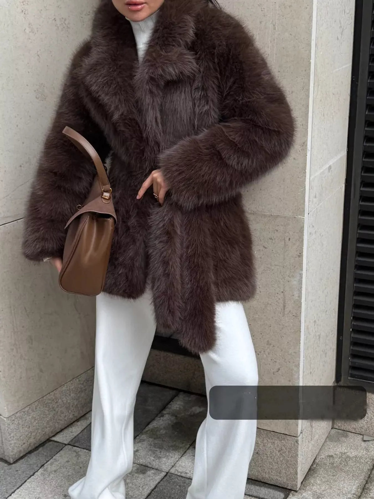 Faux Fur Belted Coat in chocolate