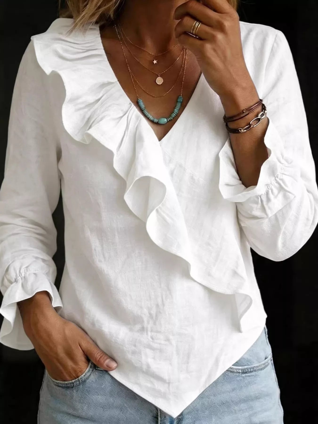 Trendsi Full Size Ruffled Long Sleeve Blouse Plus Size -