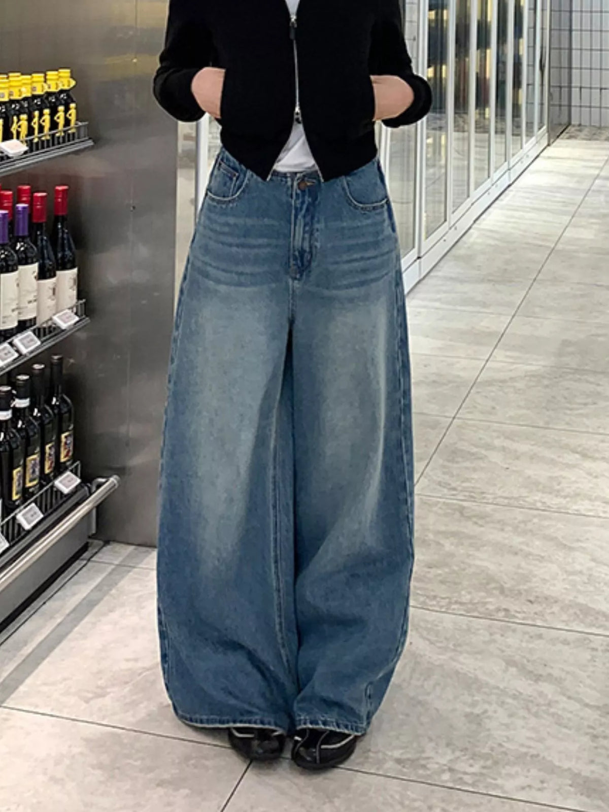 High-Waisted Vintage Wash Wide-Leg Jeans — front view