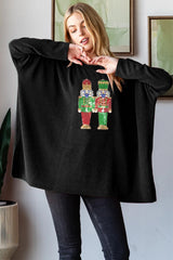 Trendsi Women’s Sequin Nutcracker Long Sleeve Ribbed Polyester Shirt - Shirts