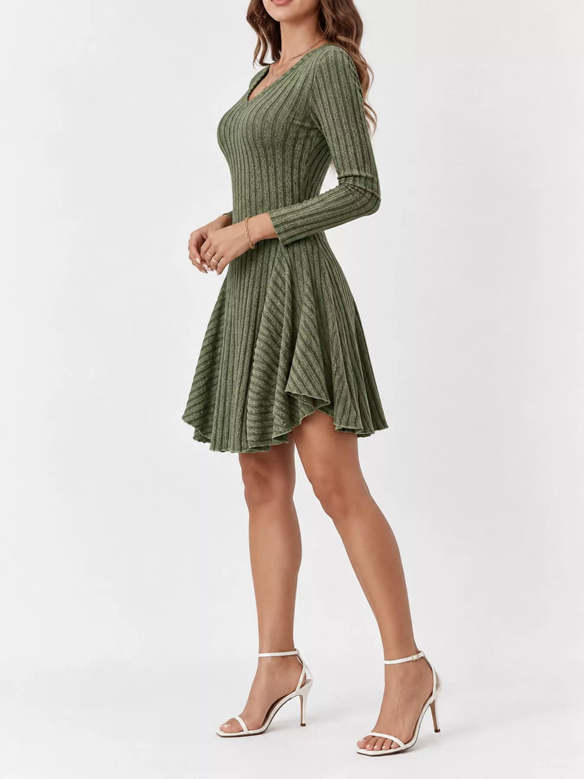 Ribbed mini dress, olive side