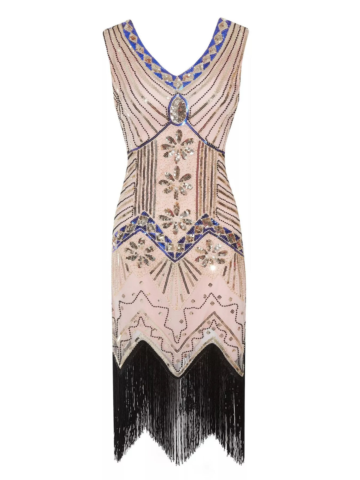 Beige sequin fringe-hem dress, full dress view
