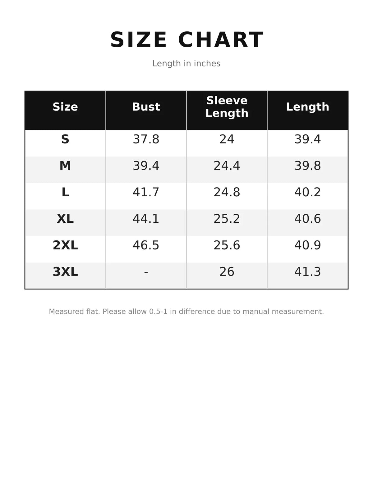 Lapel Collar Long Sleeve Blazer Dress — size and measurement chart