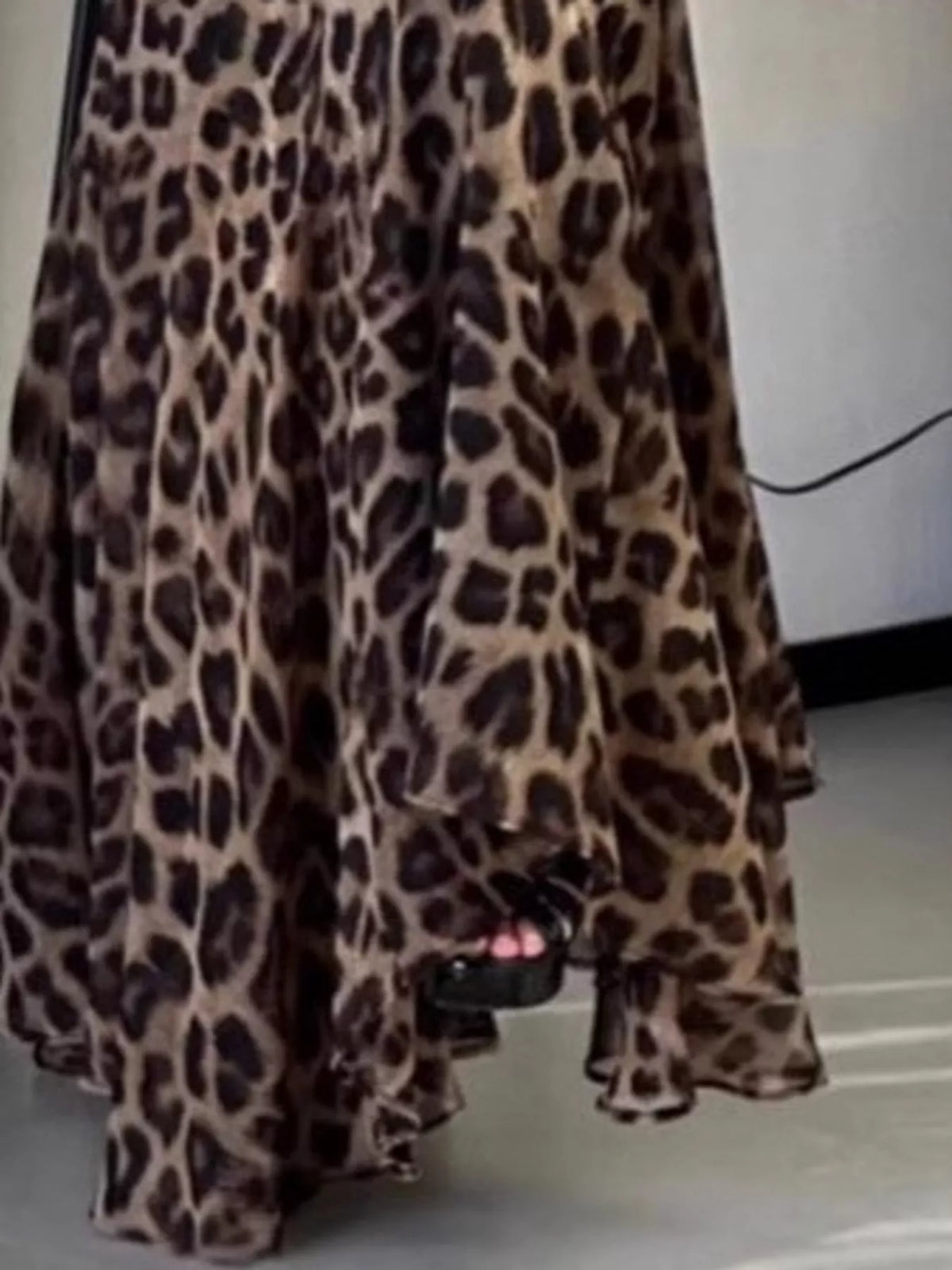 Off-Shoulder Leopard Print Maxi Dress — garment construction details