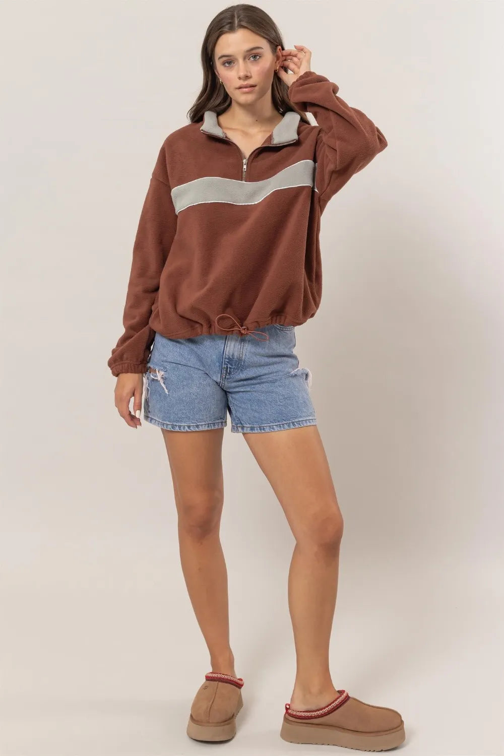 Color-block fleece half-zip sweatshirt