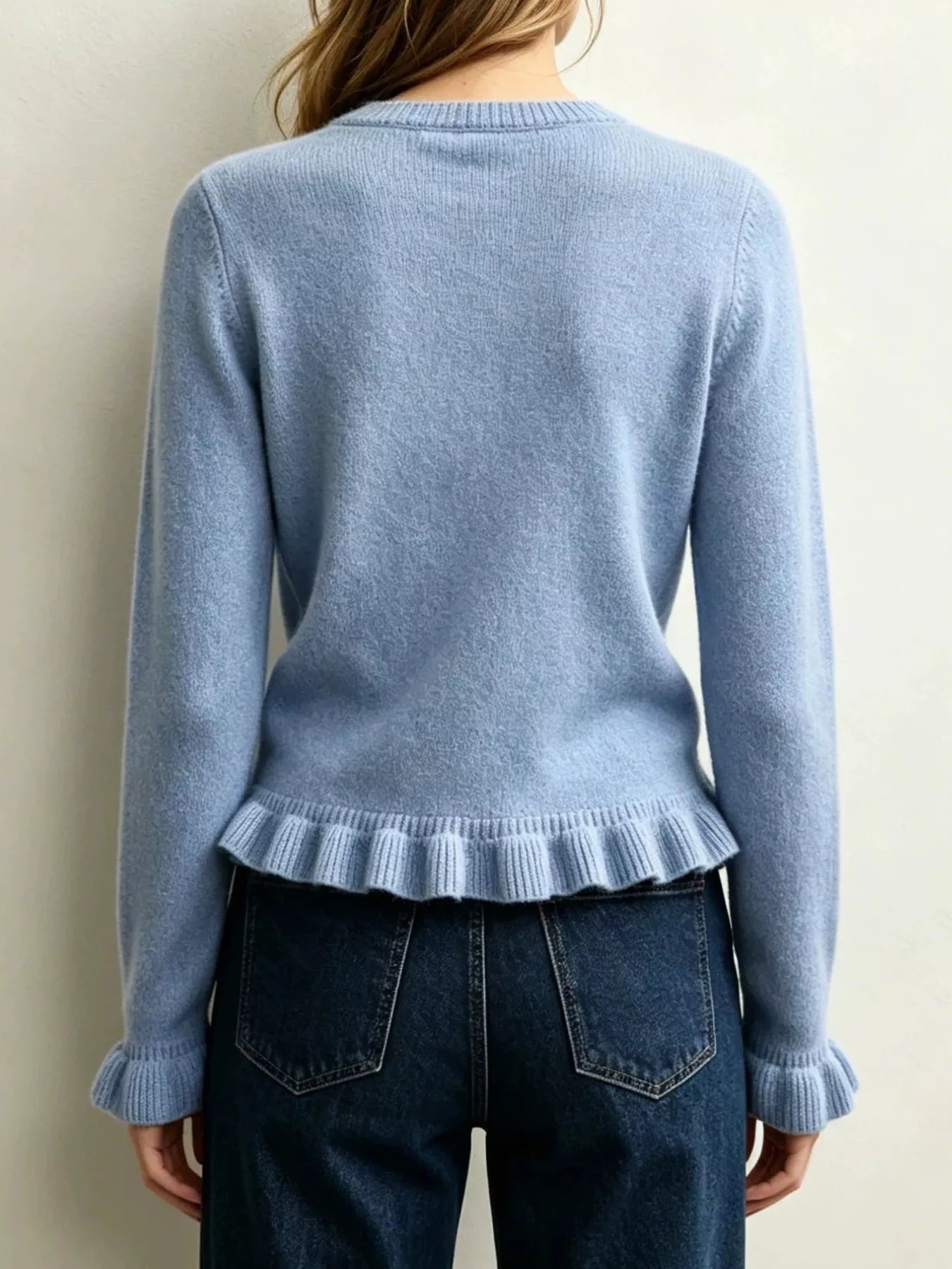Trendsi Ruffle-Trimmed Crew Neck Sweater -