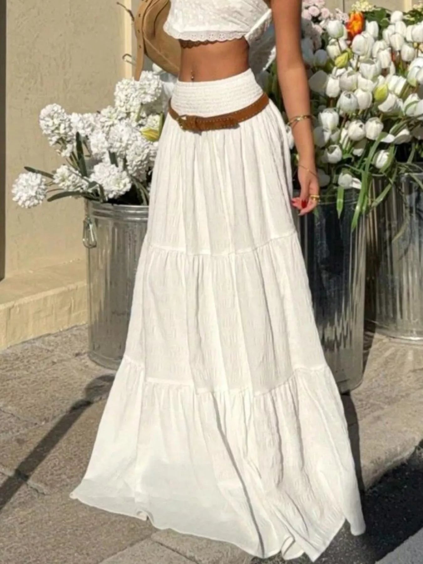 Trendsi Smocked Tiered Flowy Maxi Skirt -
