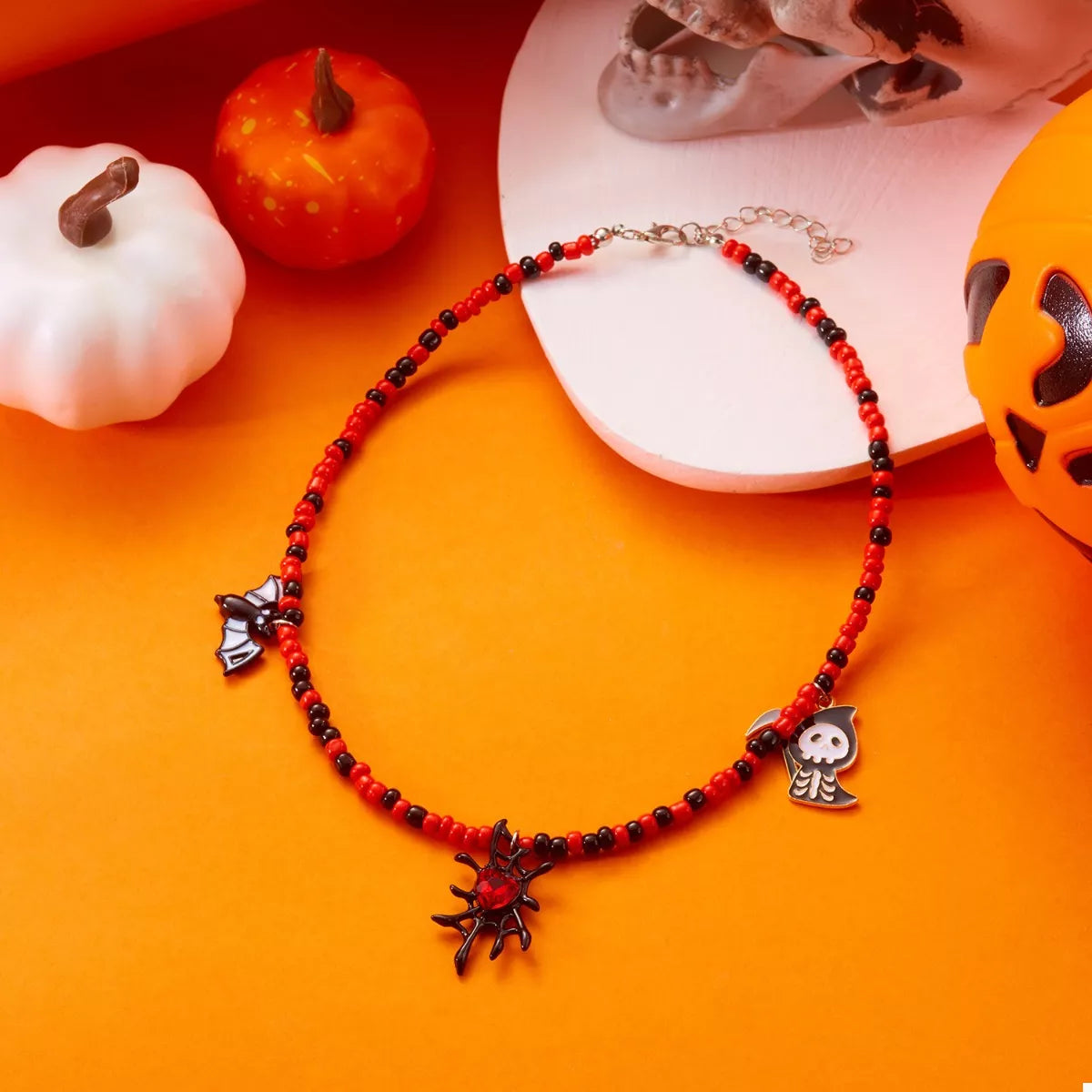 Trendsi Halloween Spider Web Beaded Necklace -