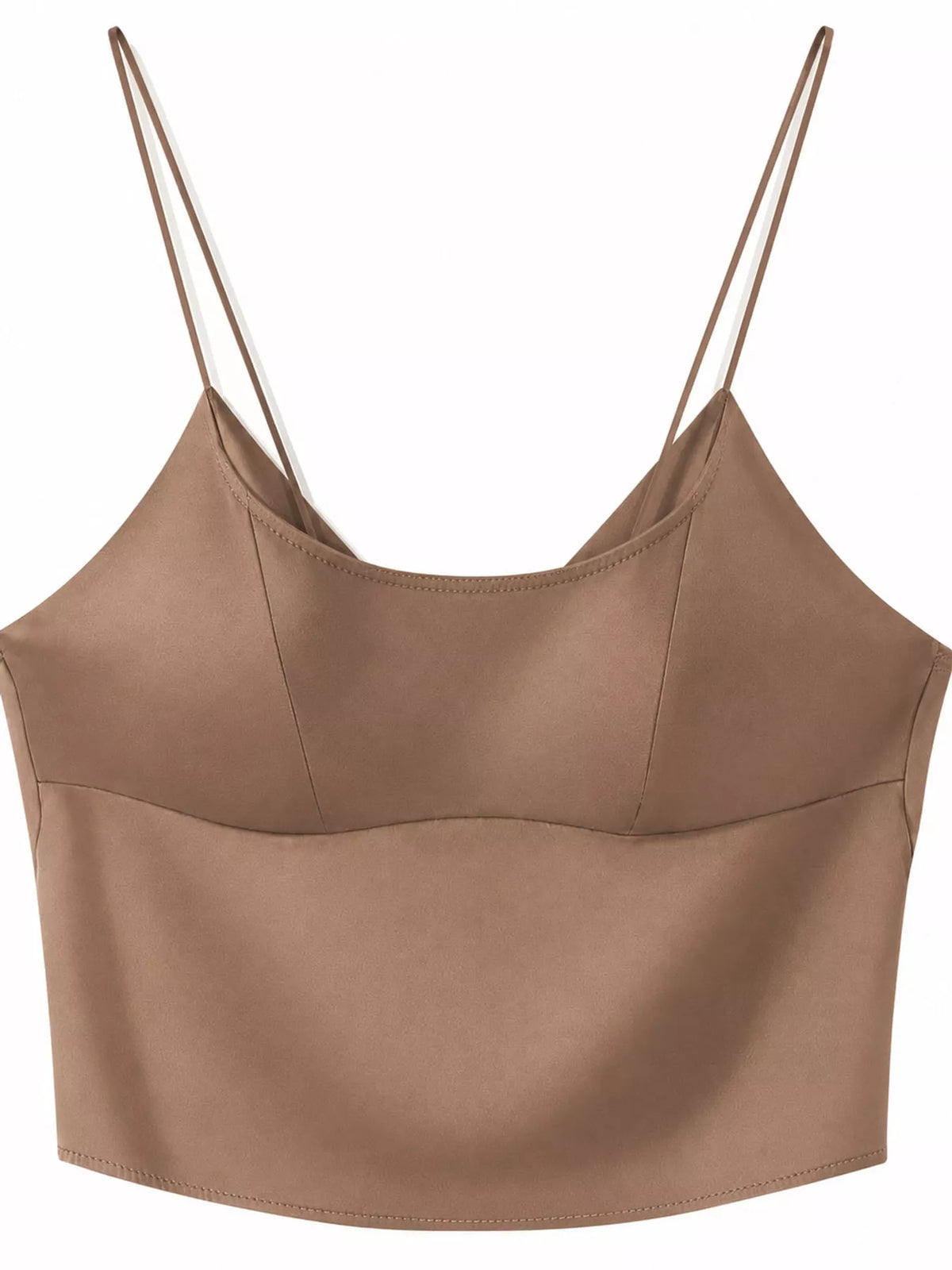 Brown satin v neck cami, back view