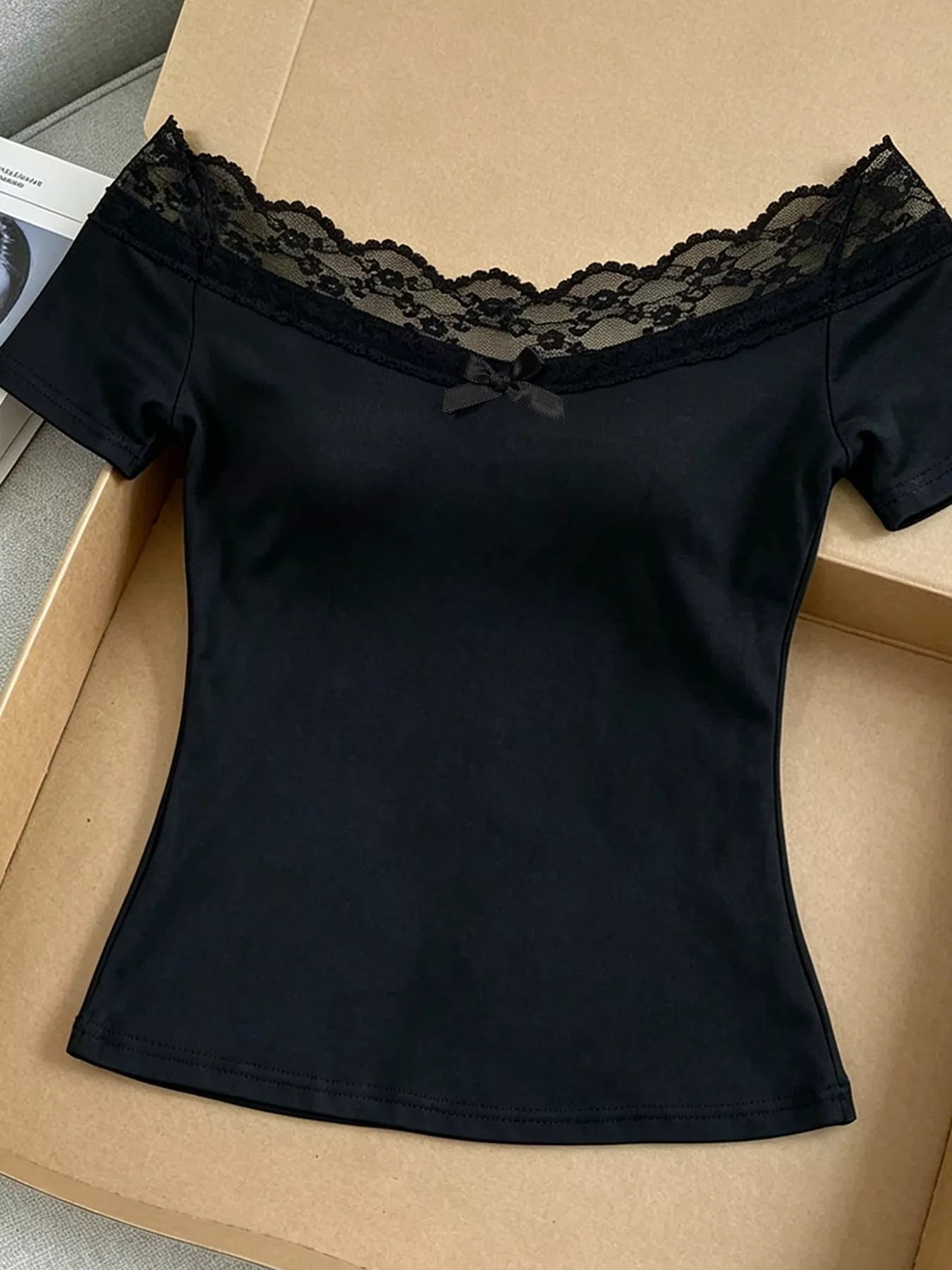 Trendsi Lace Detail Off Shoulder T-Shirt -