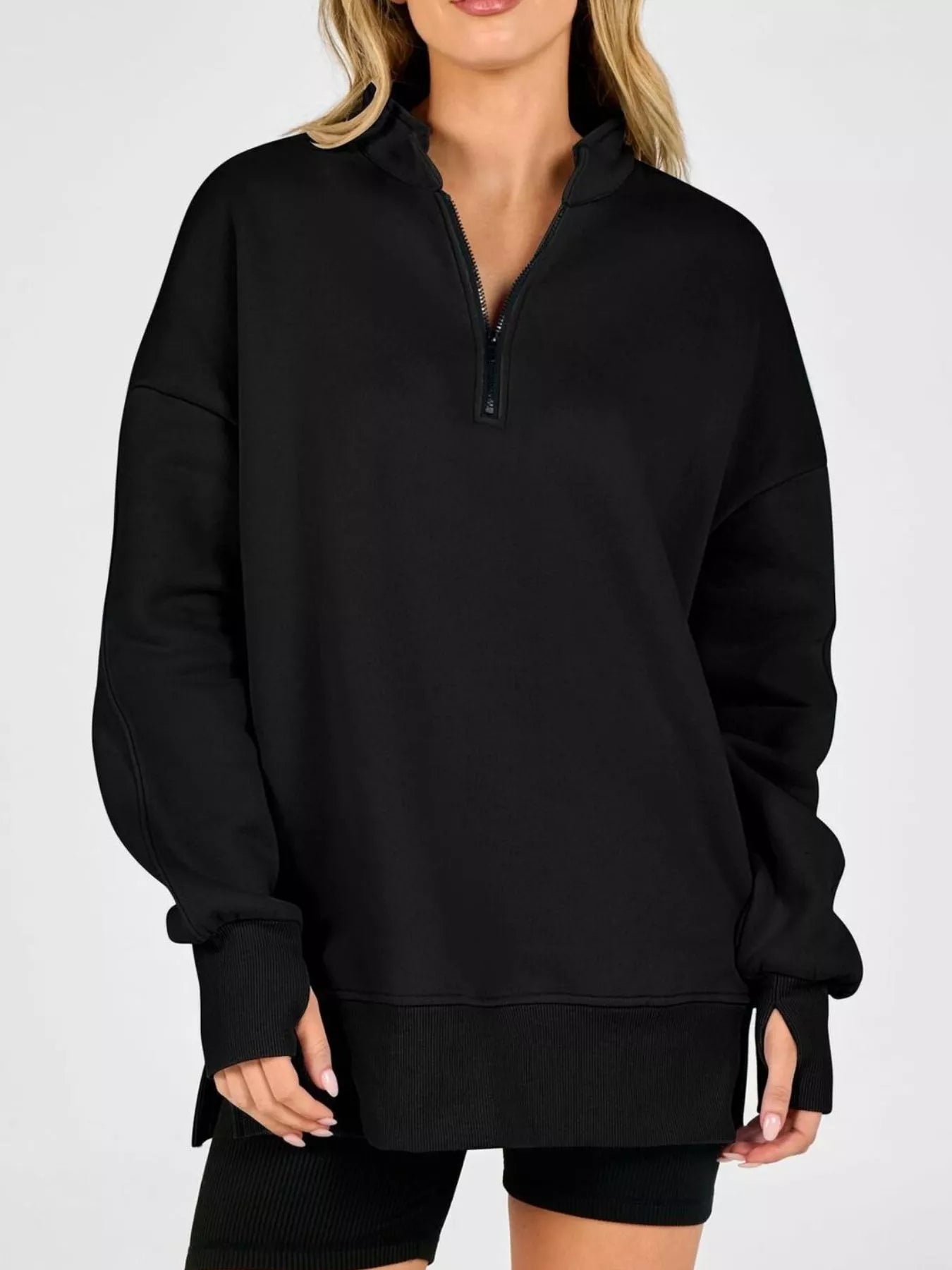 Trendsi Quarter-Zip Dropped Shoulder Sweatshirt -
