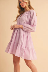 Trendsi Aemi + Co Notched Balloon Sleeve Tiered Mini Dress -
