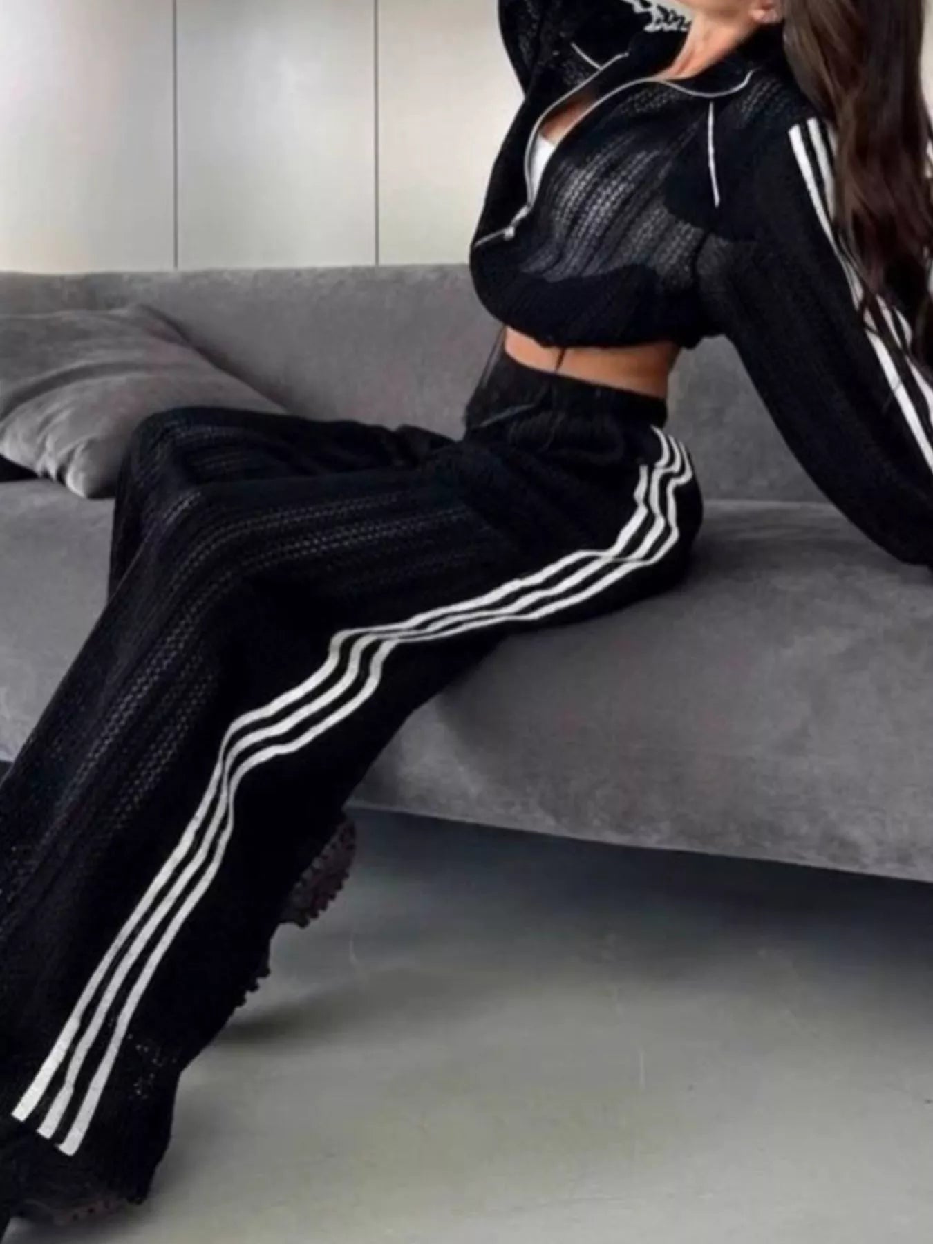 Trendsi Side Stripes Zip Up Top and Pants Set -