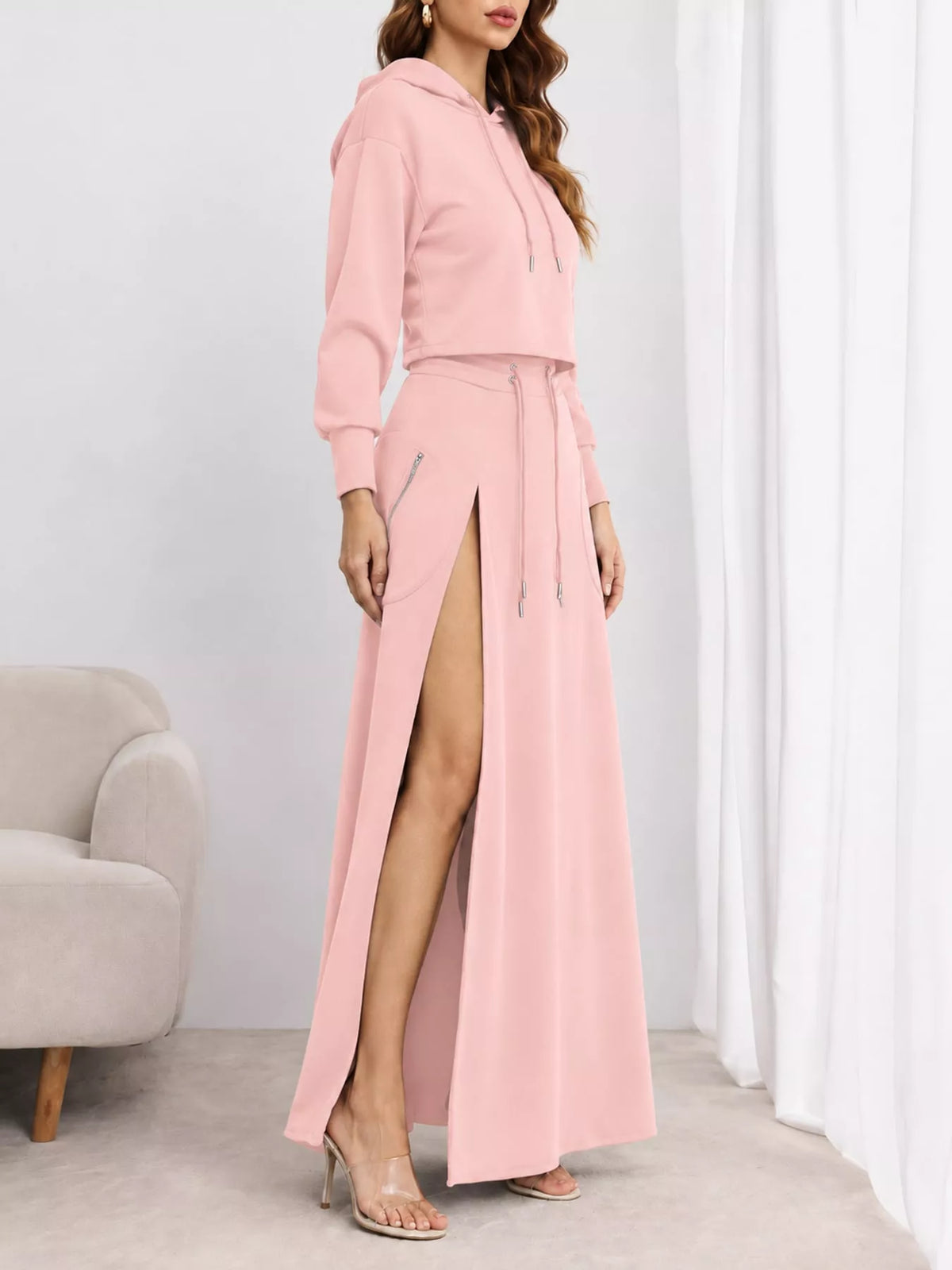 Pink hoodie and skirt set