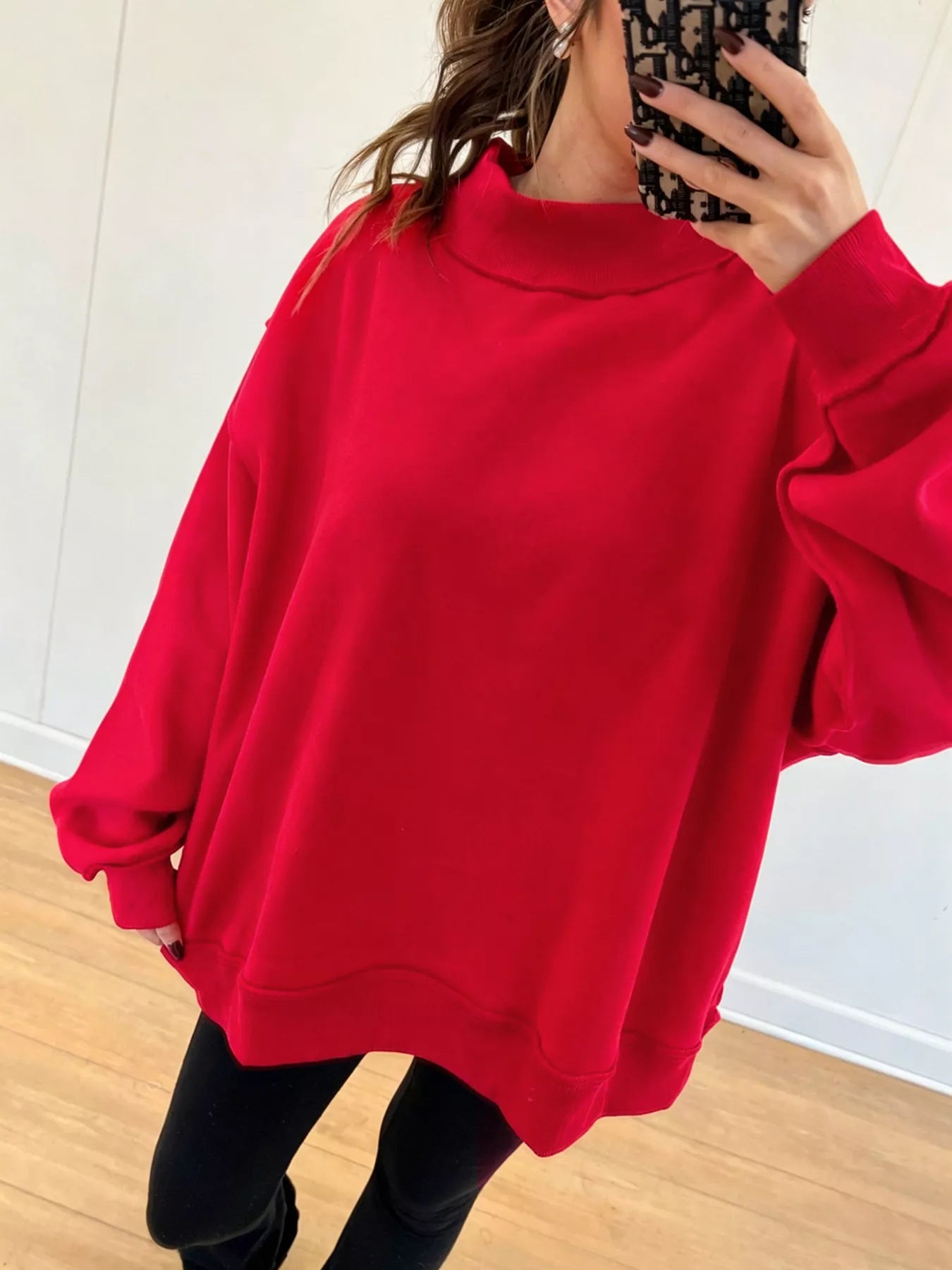 Trendsi Mock Neck Dropped Shoulder Sweatshirt -
