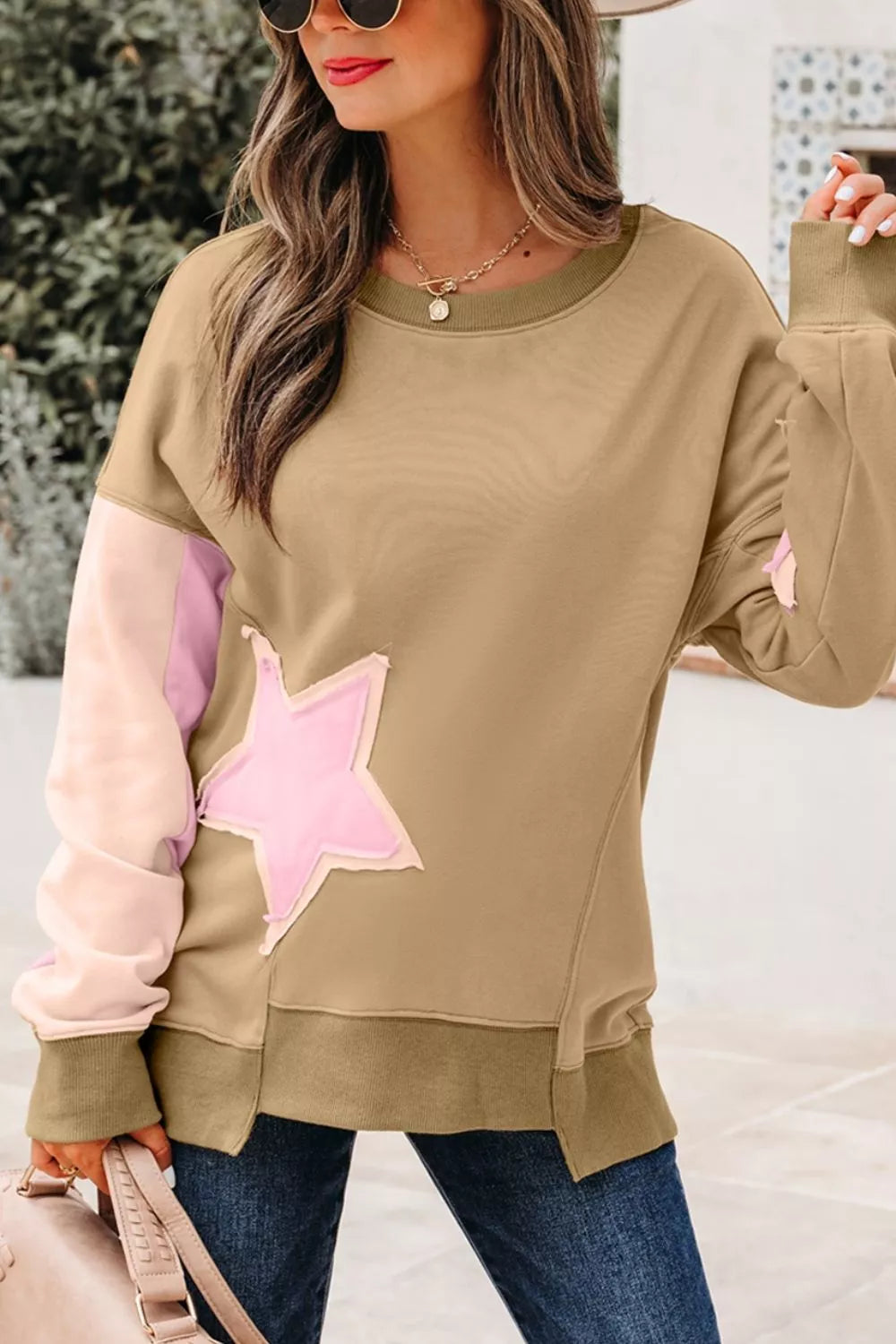 Trendsi Star Patch Crew Neck Sweatshirt -