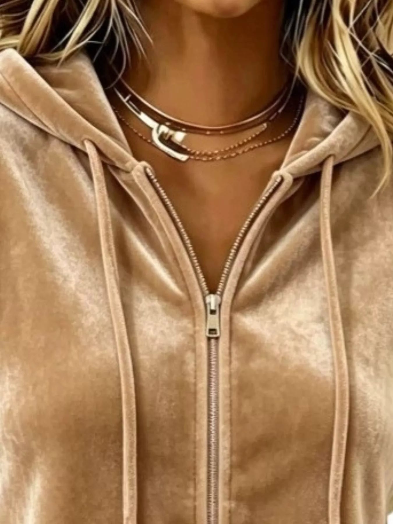 Trendsi Full Size Velvet Zip-Up Hoodie with Drawstring Plus Size -