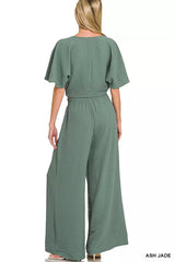 Trendsi Zenana Woven Airflow Twisted Top & Wide Leg Pants Set -