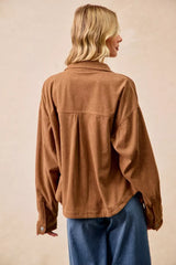 Trendsi BiBi Corduroy Relaxed Fit Shacket with Back Pleat -