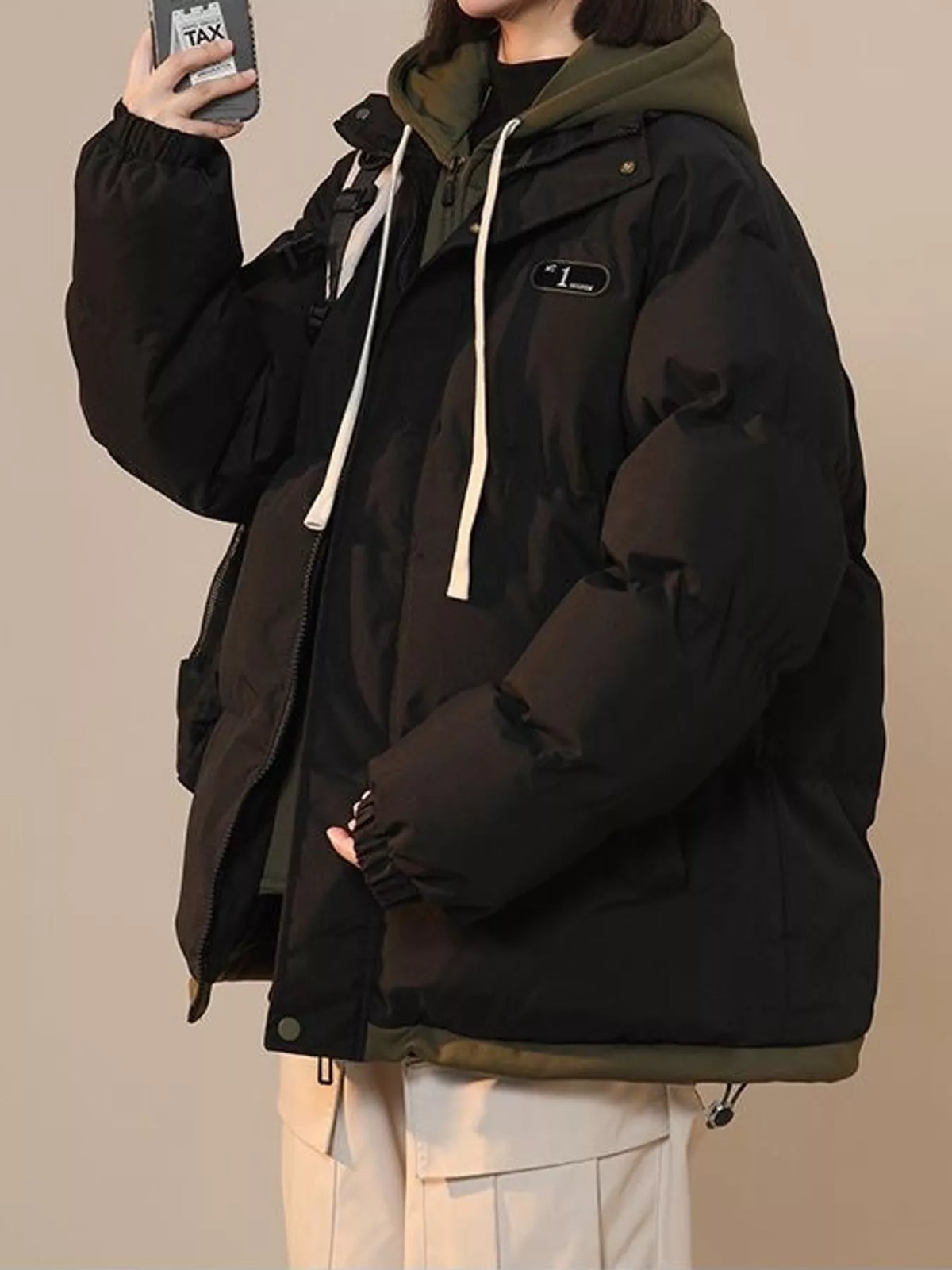 Zip-Up Hooded Puffer Jacket — front view