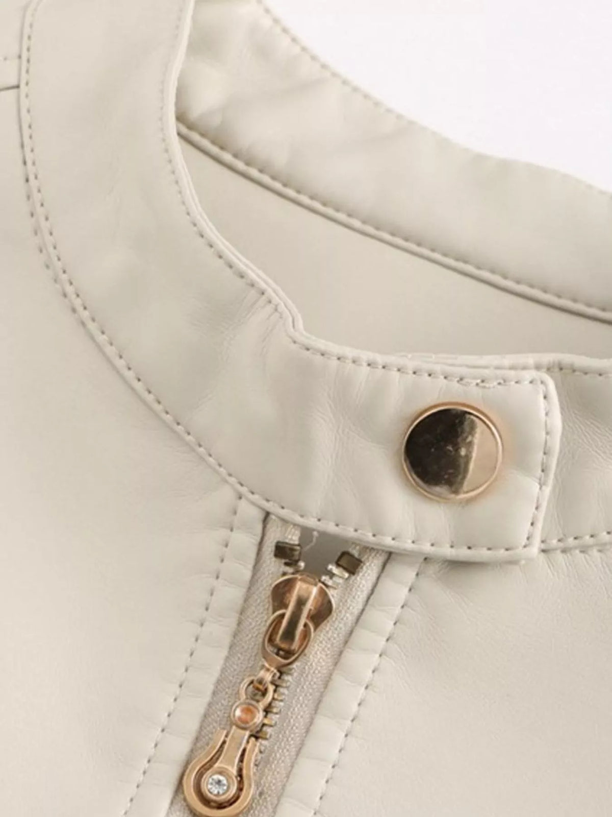 Slim Fit Faux Leather Moto Jacket — garment construction details