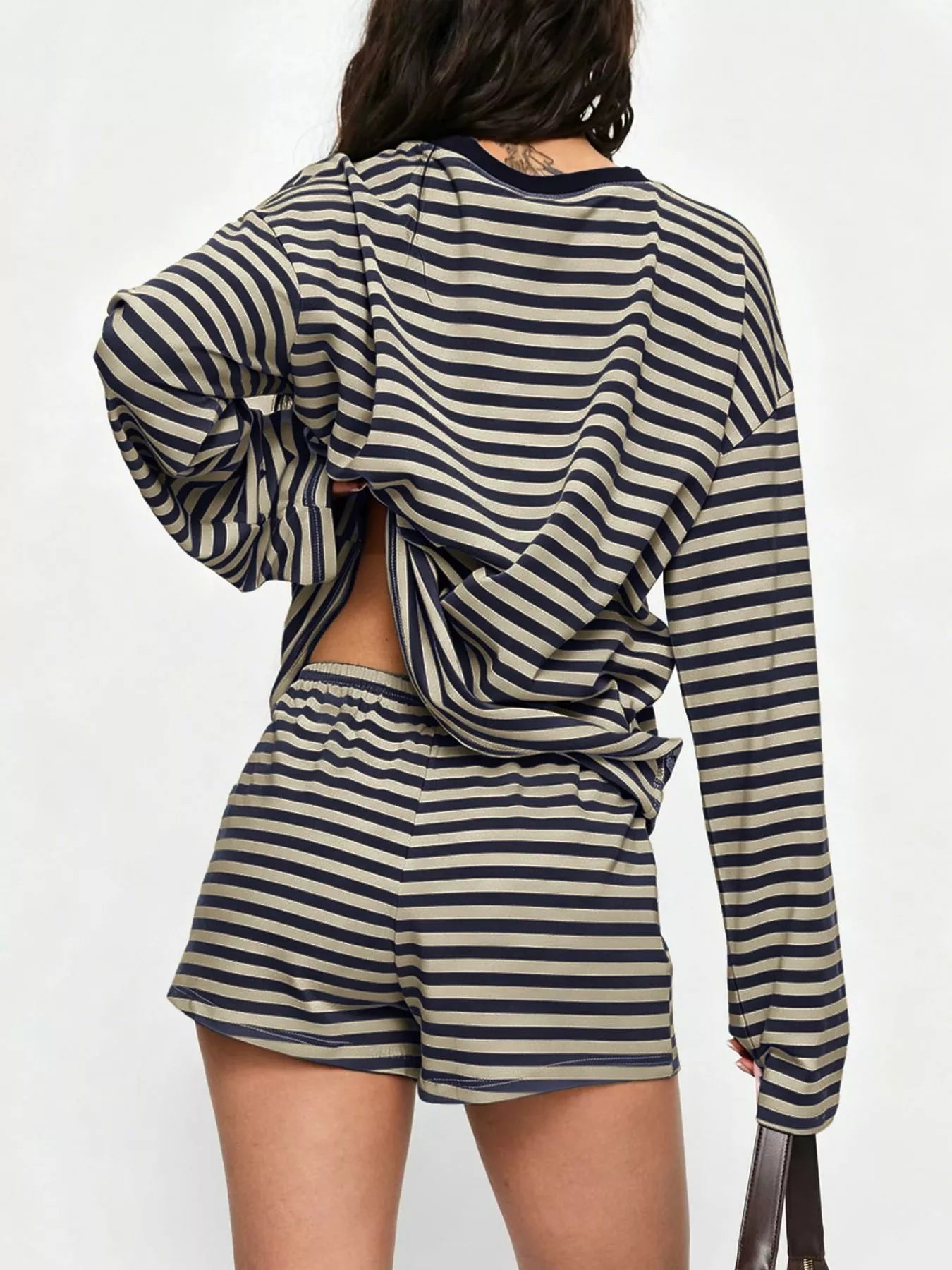 Trendsi Striped Long-Sleeve Top and Shorts Set -