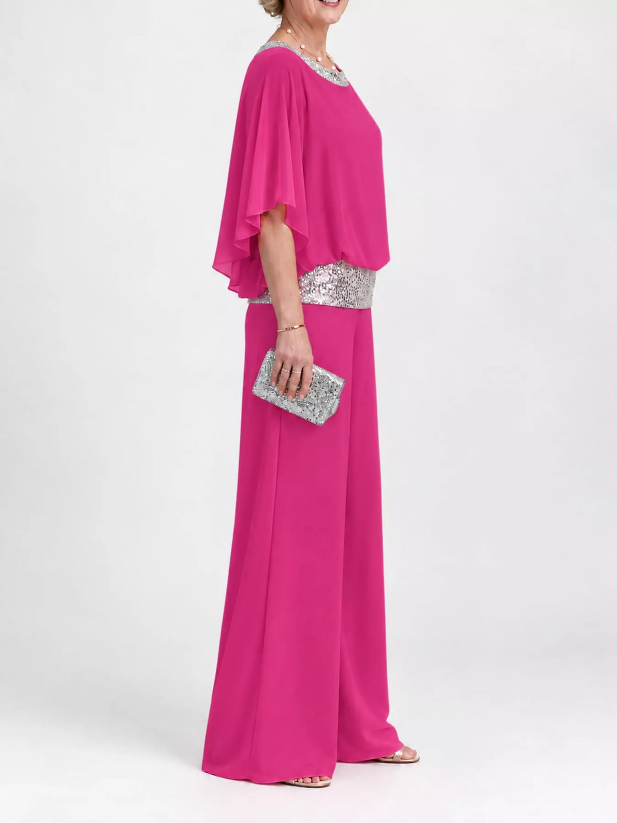 Chiffon Top and Wide-Leg Pants Set — side view