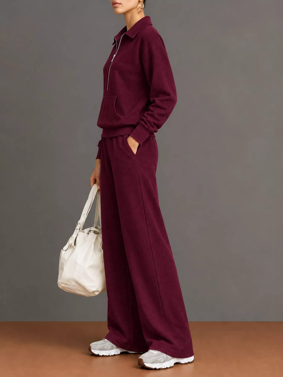 Half Zip Long Sleeve Top and Pants Set — side view