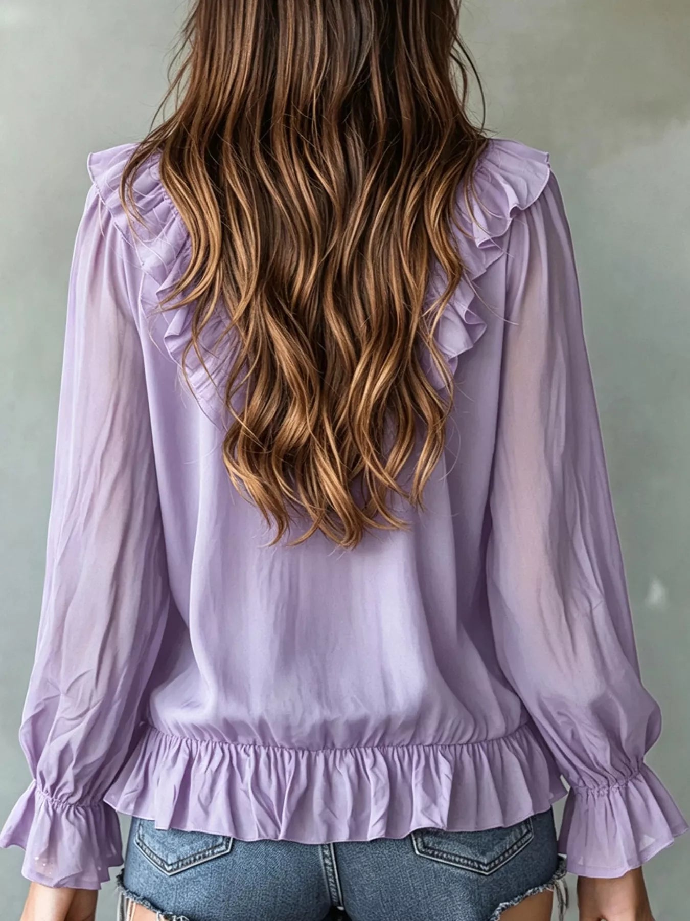 Trendsi Ruffle V-Neck Long Sleeve Blouse -