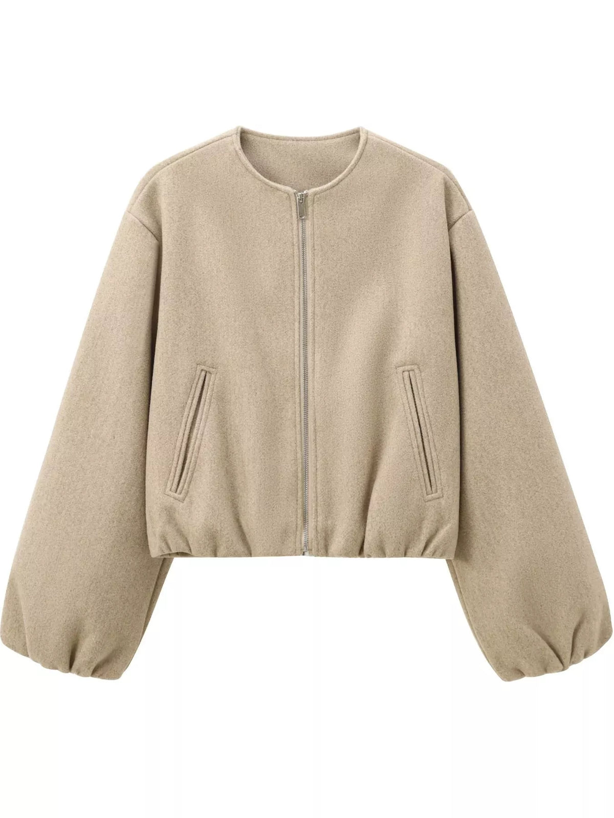 Cropped Round-Neck Zip-Up Jacket — garment front