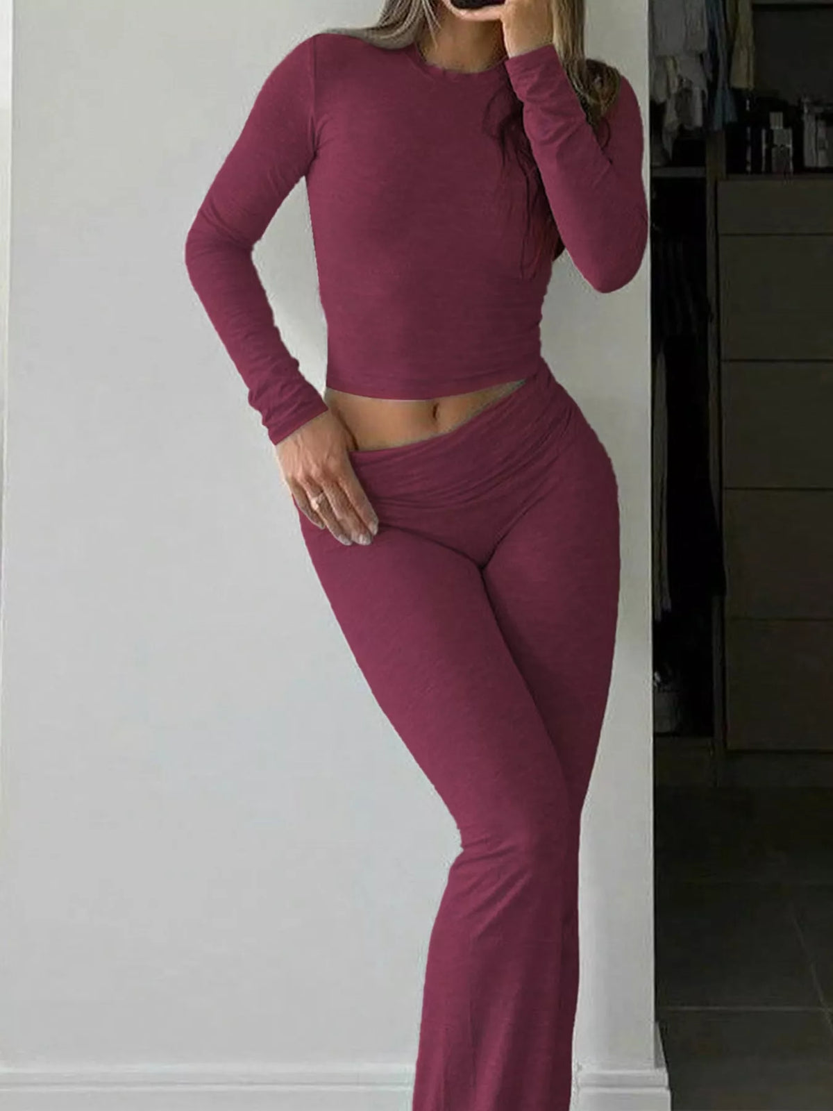 Burgundy top and pants set