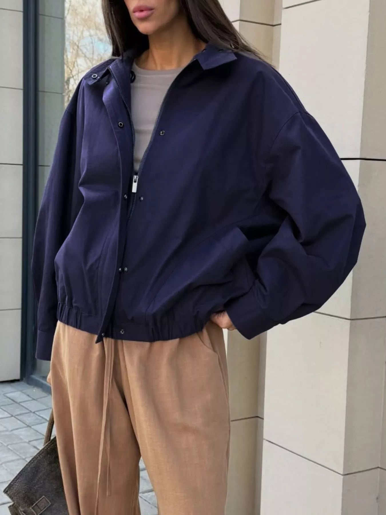 Trendsi Snap Down Dropped Shoulder Jacket -