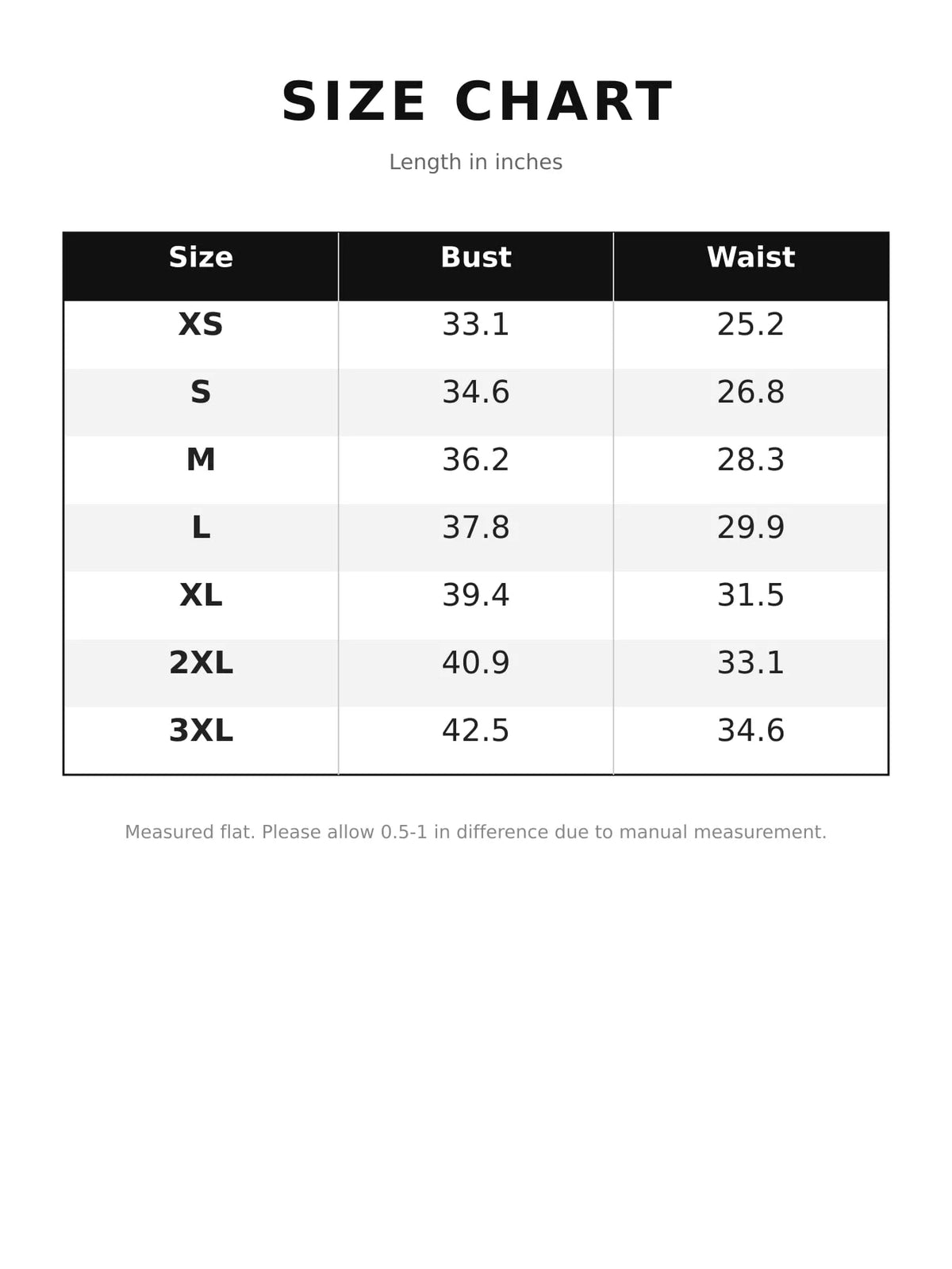 Size chart for women's asymmetrical backless pleated dress