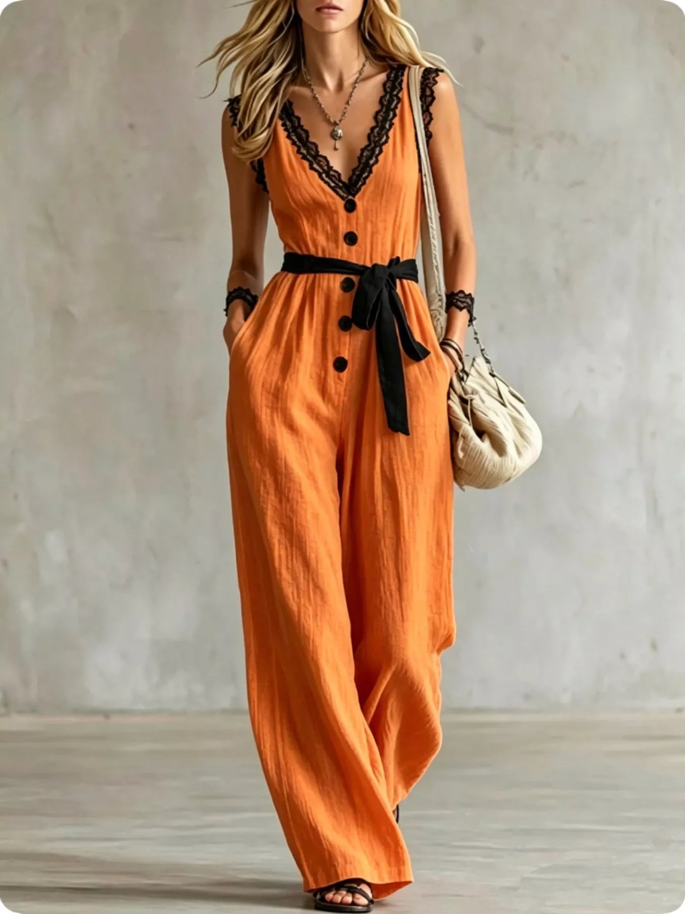 Trendsi Lace Detail V-Neck Sleeveless Jumpsuit -