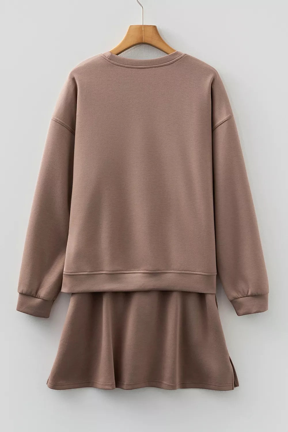 Trendsi Solid Color Drop Shoulder Pullover Drawstring Mini Skirt 2pcs Outfit -
